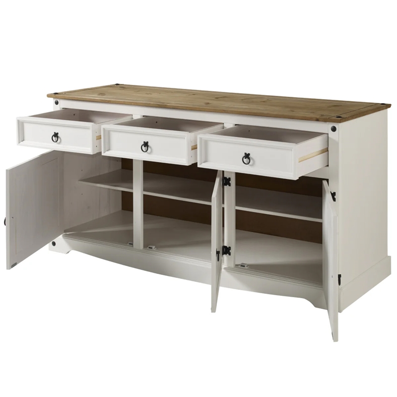 OS Home and Office Furniture Cottage Series Wood Buffet Sideboard in White