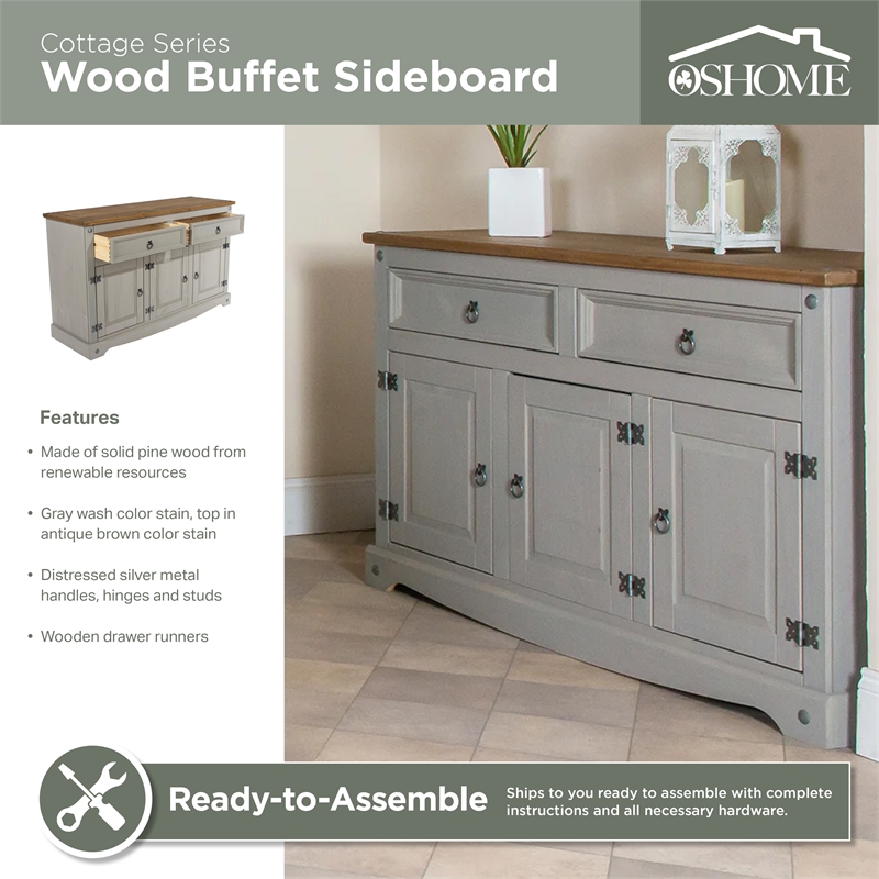 OS Home and Office Furniture Cottage Series Wood Buffet Sideboard in White