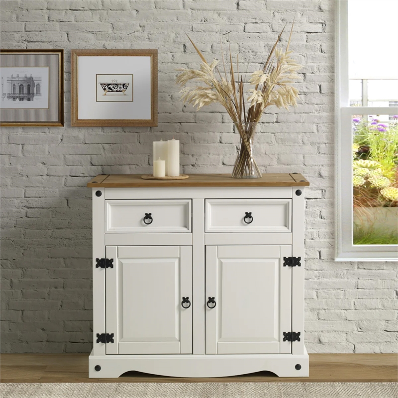 OS Home and Office Furniture Cottage Series Wood Buffet Sideboard in White
