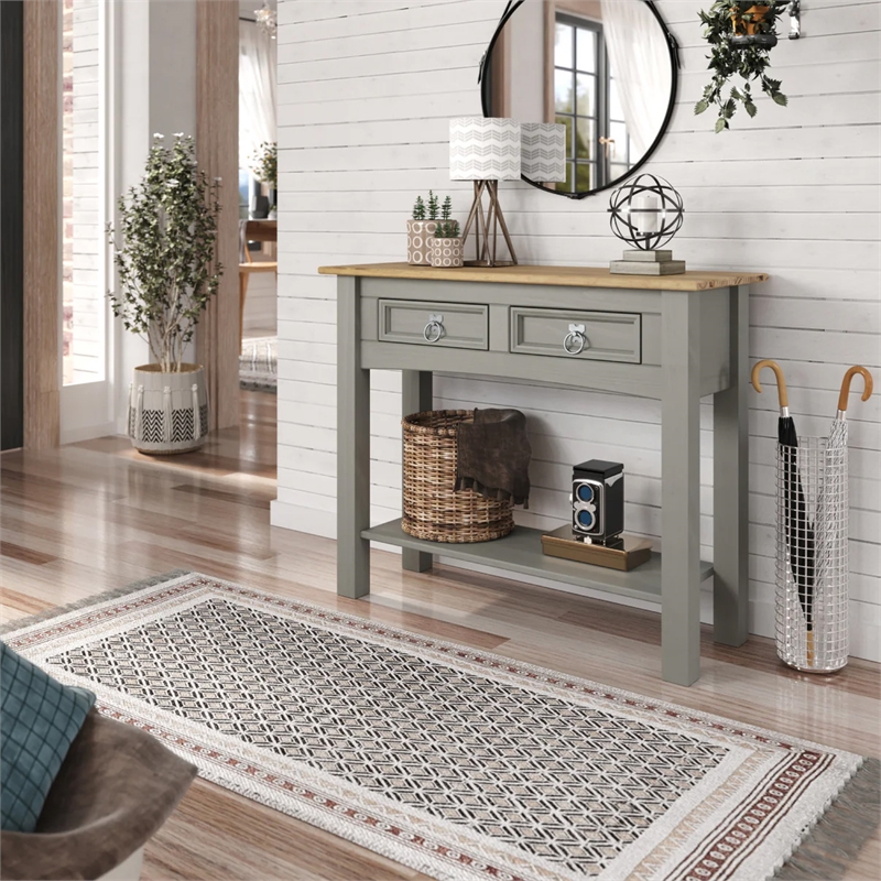 OS Home and Office Furniture Cottage Series Solid Wood Hall Table in Gray