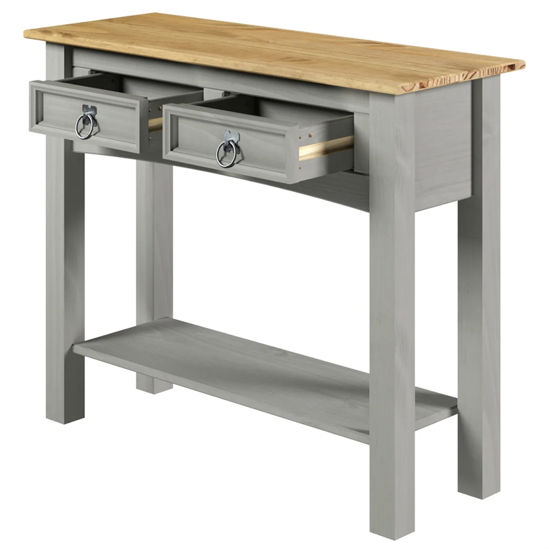 OS Home and Office Furniture Cottage Series Solid Wood Hall Table in Gray