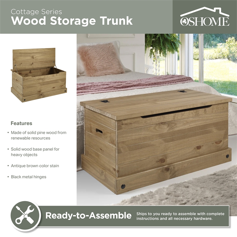 OS Home and Office Furniture Cottage Series Wood Storage Trunk in Brown