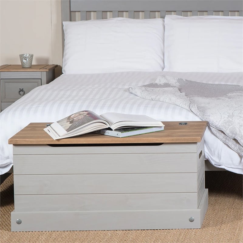 OS Home and Office Furniture Cottage Series Wood Storage Trunk in Gray