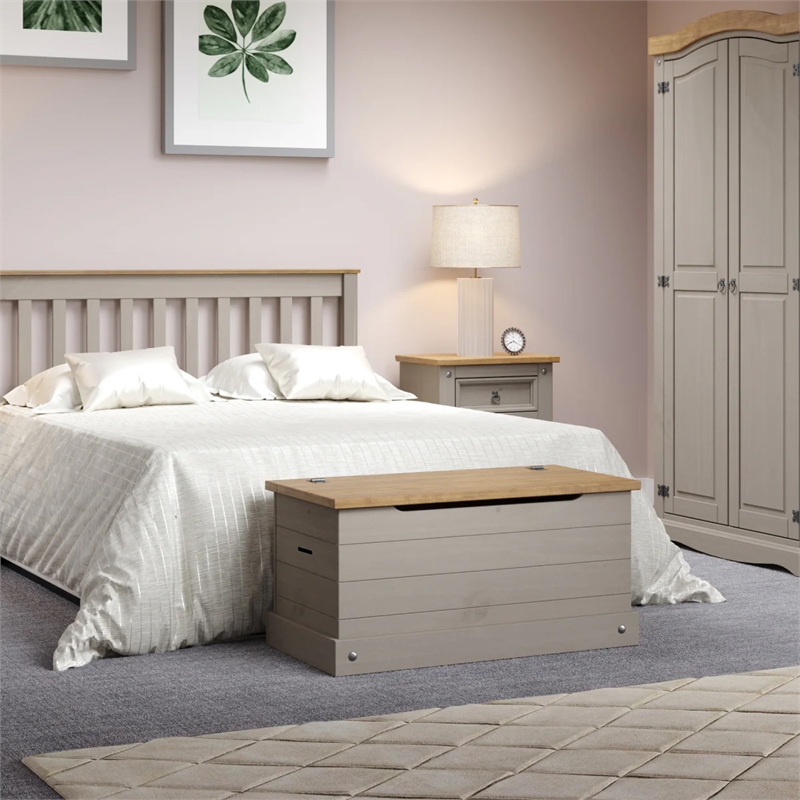 OS Home and Office Furniture Cottage Series Wood Storage Trunk in Gray