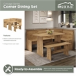 OS Home and Office Furniture Solid Pine Corner Dining Booth in Brown