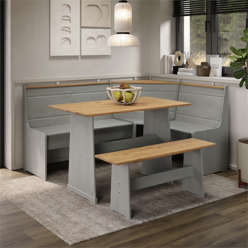 OS Home and Office Furniture Solid Pine Corner Dining Booth in Gray
