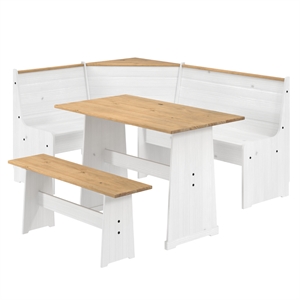 OS Home and Office Furniture Solid Pine Corner Dining Booth in White