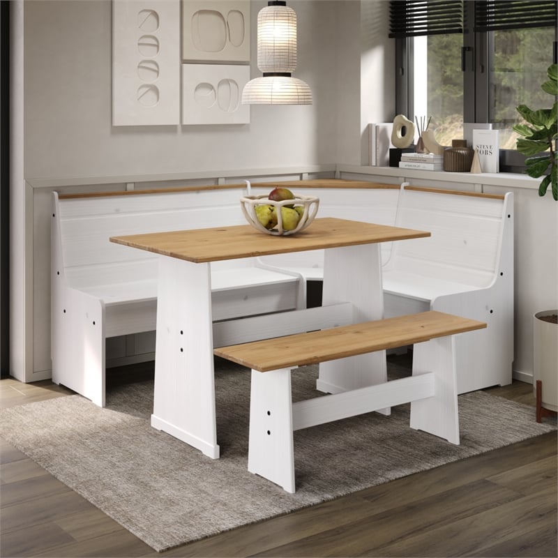 OS Home and Office Furniture Solid Pine Corner Dining Booth in White