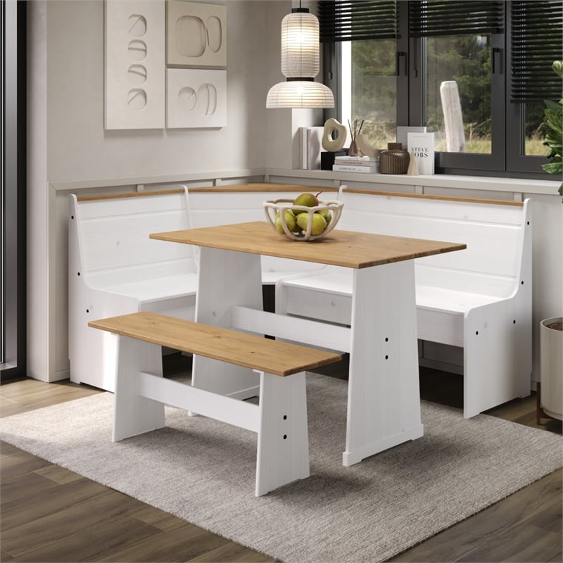OS Home and Office Furniture Solid Pine Corner Dining Booth in White