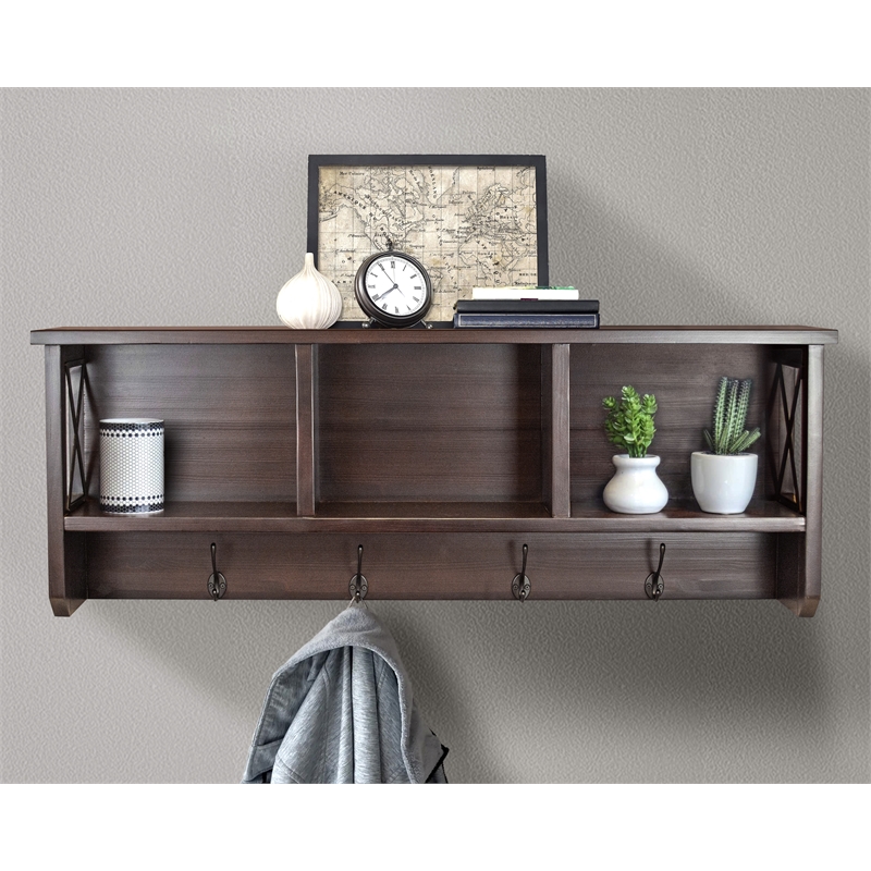 OS Home and Office Decorative Coat Rack and Storage Accent Rack in Espresso
