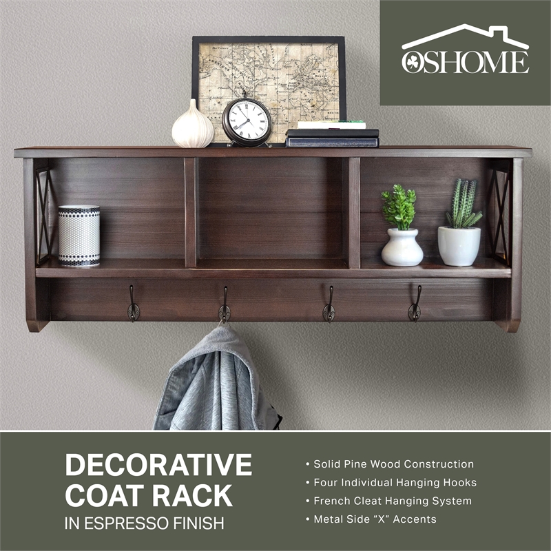 OS Home and Office Decorative Coat Rack and Storage Accent Rack in Espresso