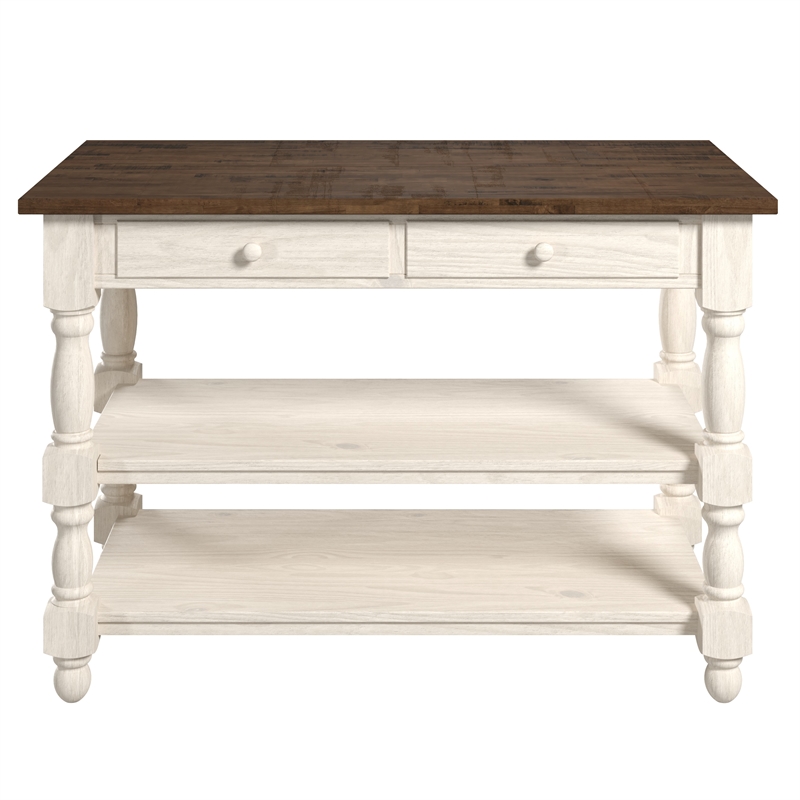 Solid Pine Farmhouse Kitchen Island/Prep Table in Harvest White and Brown