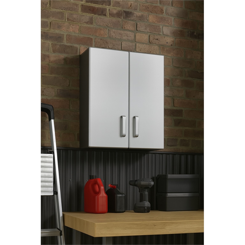 Tuff Stor 2-door Contemporary Wood Overhead Cabinet in Silver/Black