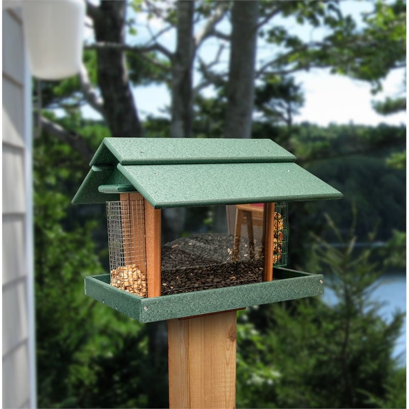 Classic Deluxe Bird Feeder made with HDPE in Green and Tudor Brown