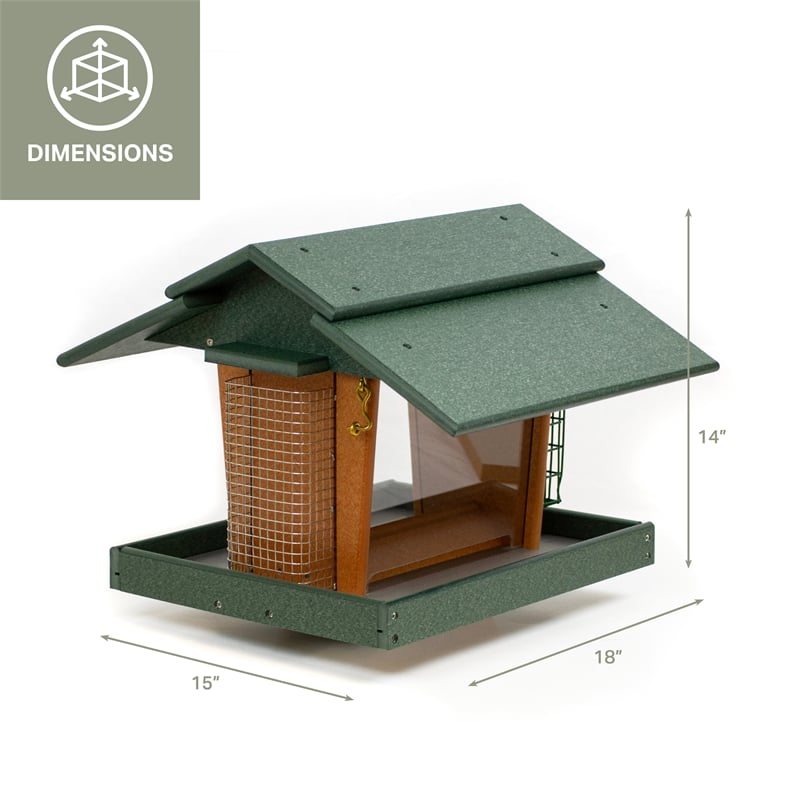 Classic Deluxe Bird Feeder made with HDPE in Green and Tudor Brown