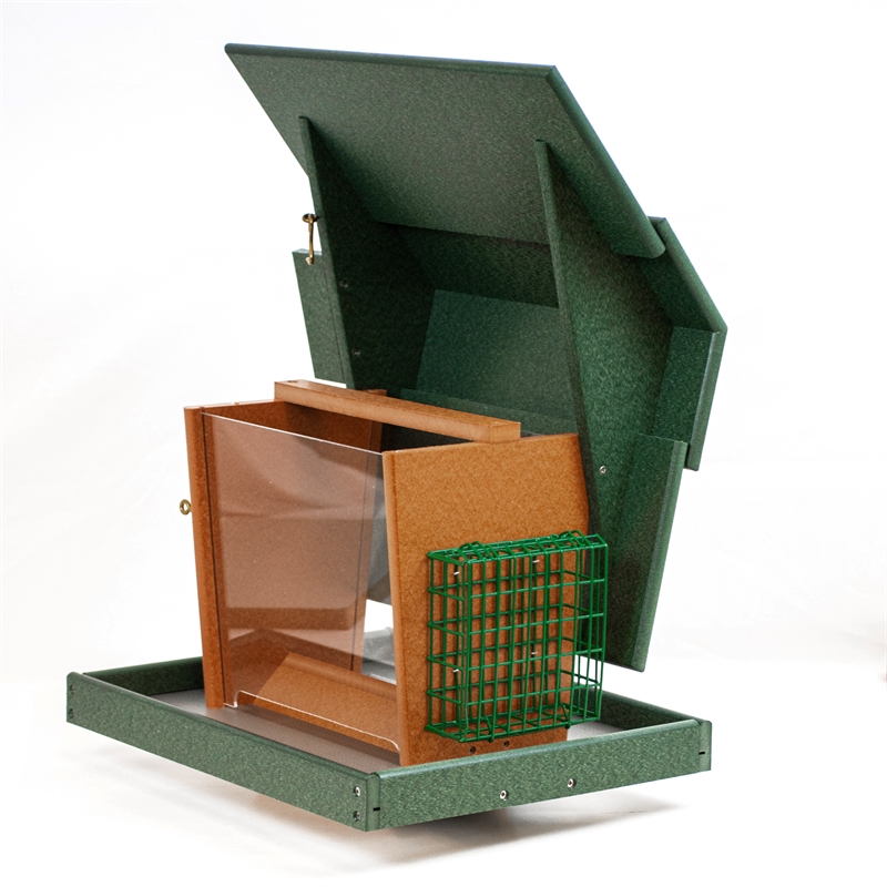 Classic Deluxe Bird Feeder made with HDPE in Green and Tudor Brown