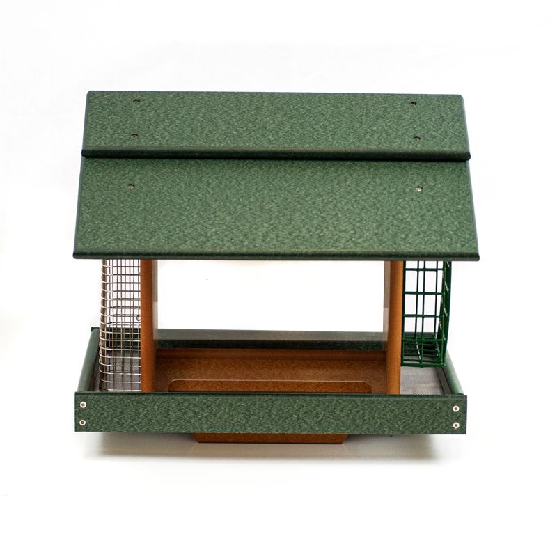 Classic Deluxe Bird Feeder made with HDPE in Green and Tudor Brown