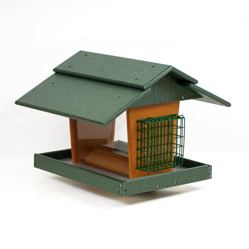 Classic Deluxe Bird Feeder made with HDPE in Green and Tudor Brown