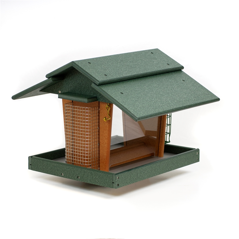 Classic Deluxe Bird Feeder made with HDPE in Green and Tudor Brown