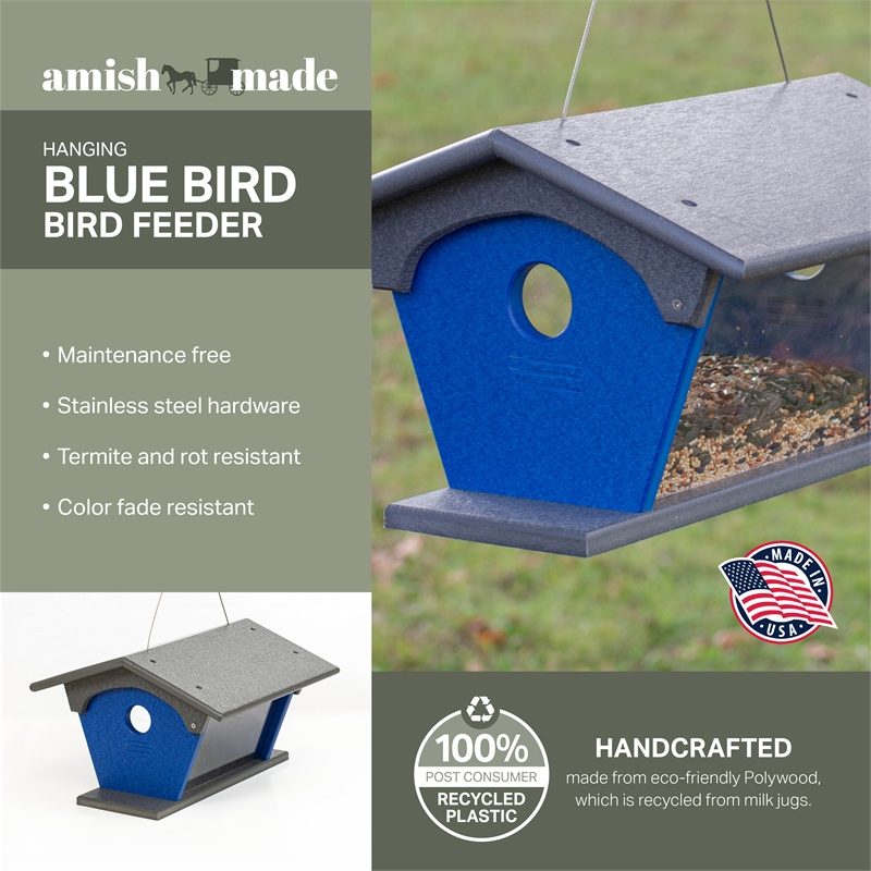 OUTDOOR LEISURE PRODUCTS Blue Bird Feeder Made with HDPE in Blue and Gray