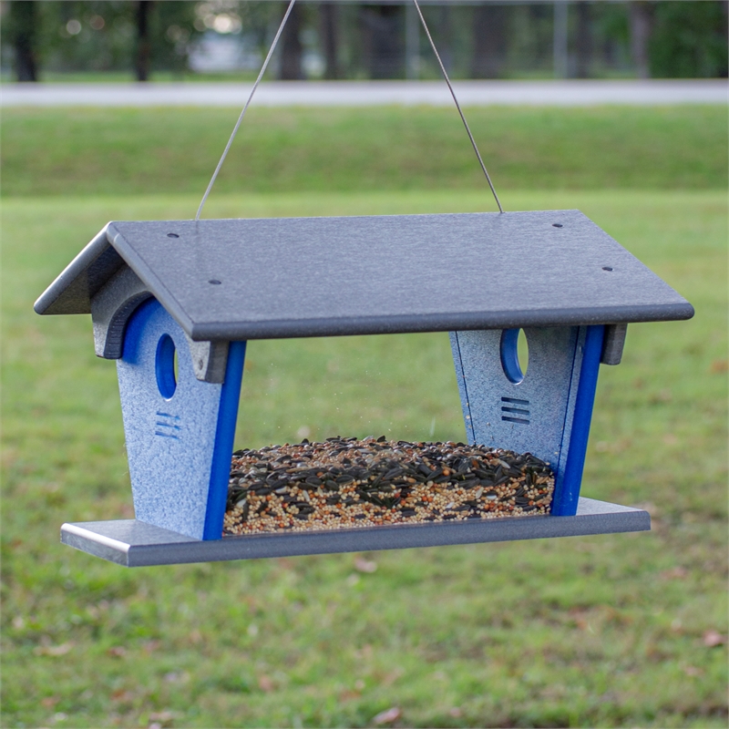 OUTDOOR LEISURE PRODUCTS Blue Bird Feeder Made with HDPE in Blue and Gray