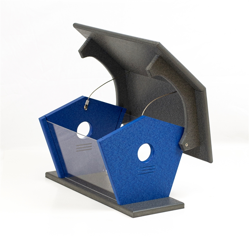 OUTDOOR LEISURE PRODUCTS Blue Bird Feeder Made with HDPE in Blue and Gray
