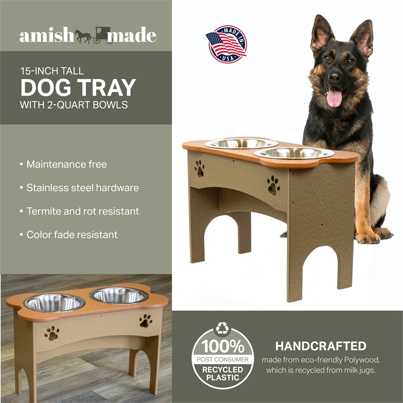 OUTDOOR LEISURE PRODUCTS 15 Inch High Water and Food Bowl in Cedar & Weatherwood