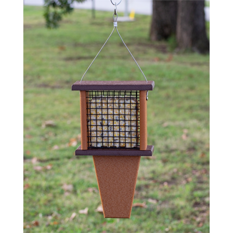 Outdoor Leisure Products Traditional Plastic Bird Feeder with Tail Prop in Brown