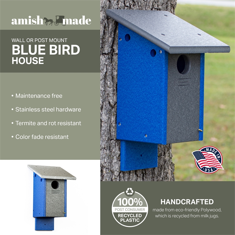 Outdoor Leisure Products Traditional Plastic Blue Bird House in Multi-Color