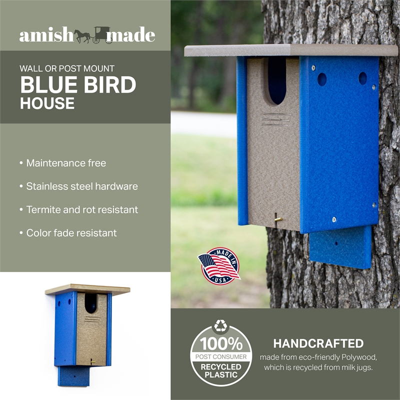 Outdoor Leisure Products Traditional Plastic Blue Bird House in Multi-Color