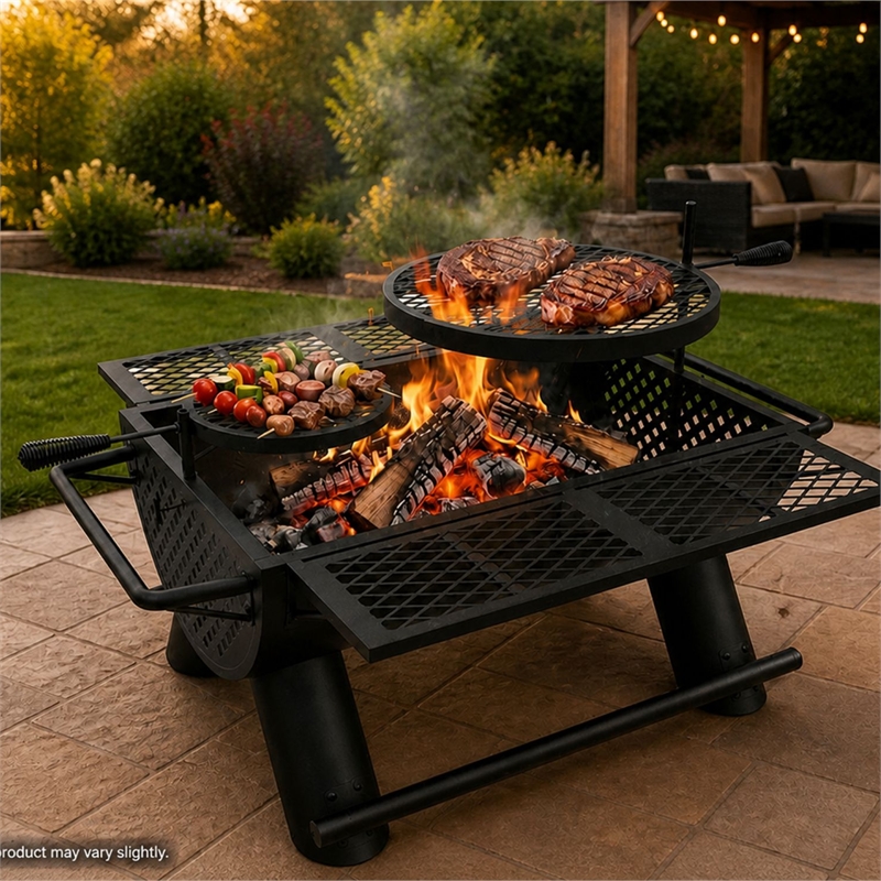 Outdoor Leisure Products Cascade Cauldron Black Steel Wood Burning Fire Pit & Grill