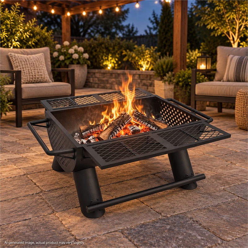 Outdoor Leisure Products Cascade Cauldron Black Steel Wood Burning Fire Pit & Grill
