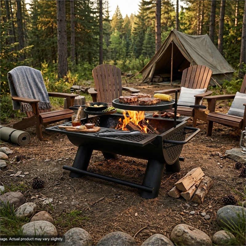 Outdoor Leisure Products Cascade Cauldron Black Steel Wood Burning Fire Pit & Grill