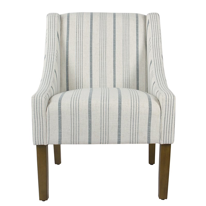 HomePop Traditional Wood and Fabric Stripe Pattern Swoop Accent Chair in Blue