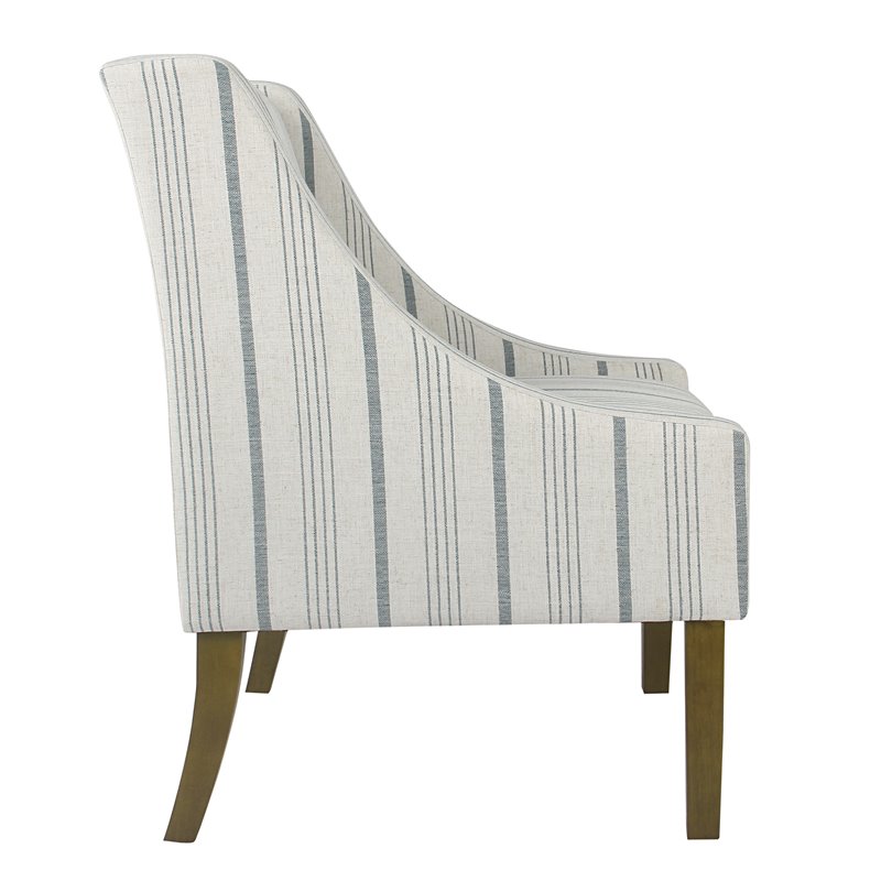 HomePop Traditional Wood and Fabric Stripe Pattern Swoop Accent Chair in Blue
