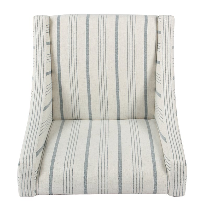 HomePop Traditional Wood and Fabric Stripe Pattern Swoop Accent Chair in Blue