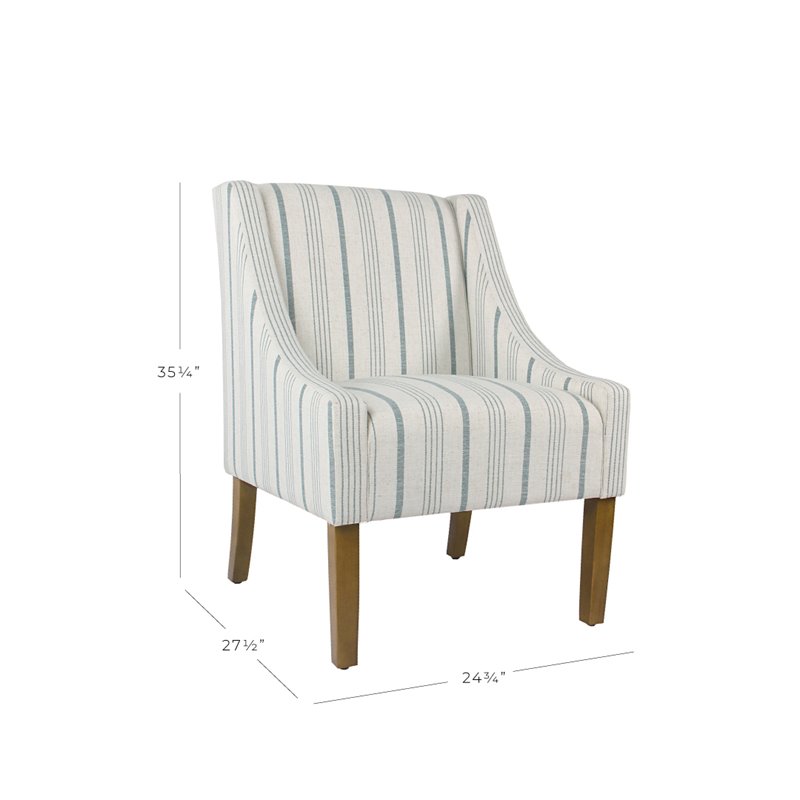 HomePop Traditional Wood and Fabric Stripe Pattern Swoop Accent Chair in Blue