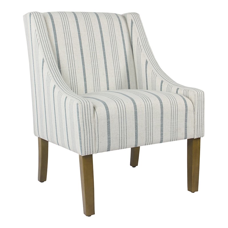 HomePop Traditional Wood and Fabric Stripe Pattern Swoop Accent Chair in Blue