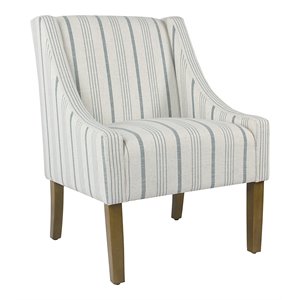 homepop traditional wood and fabric stripe pattern swoop accent chair in blue
