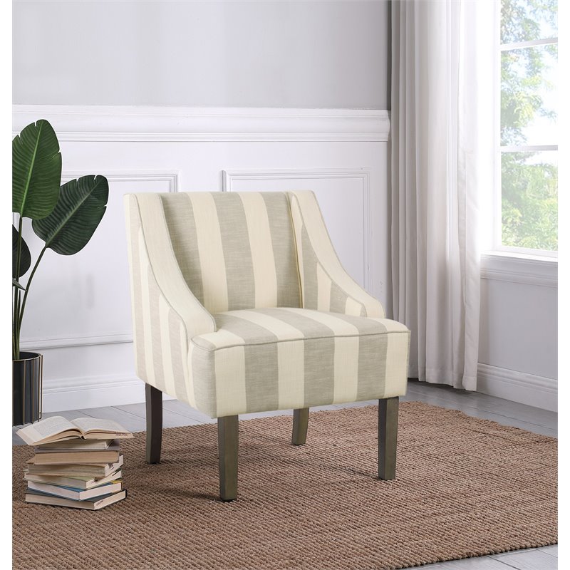 HomePop Traditional Wood and Fabric Swoop Arm Accent Chair in Gray