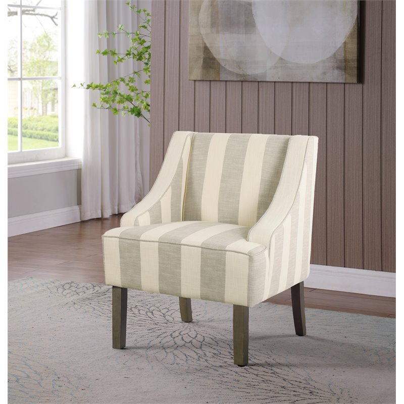 HomePop Traditional Wood and Fabric Swoop Arm Accent Chair in Gray