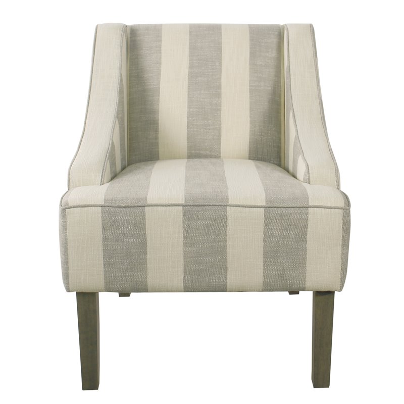 HomePop Traditional Wood and Fabric Swoop Arm Accent Chair in Gray