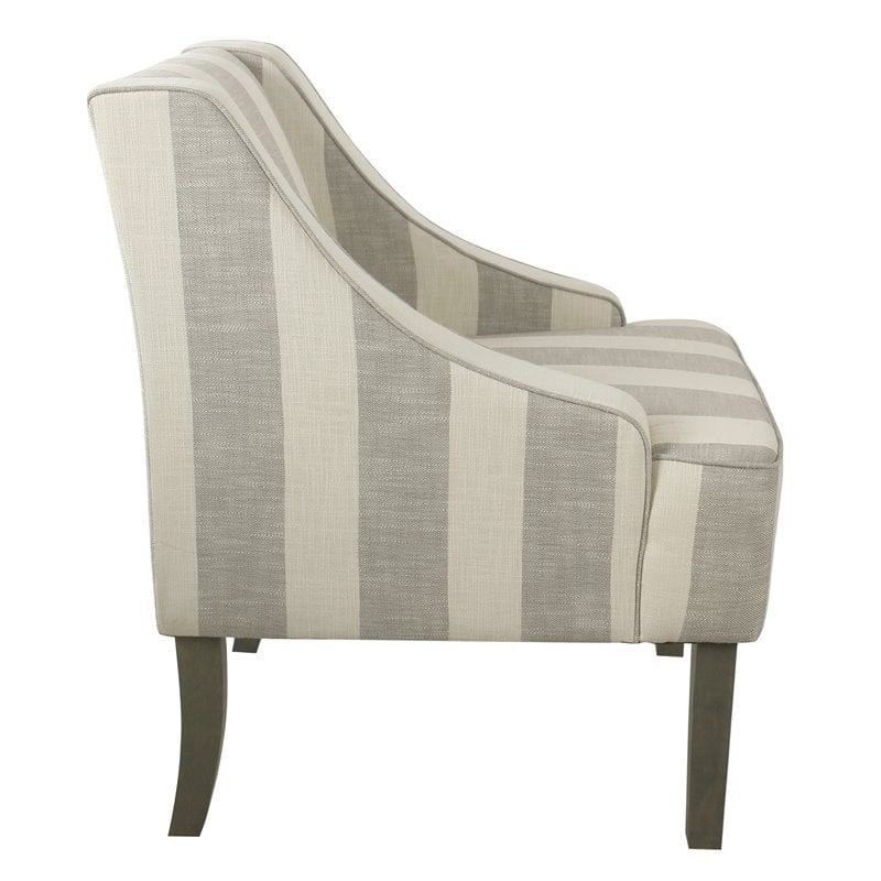 HomePop Traditional Wood and Fabric Swoop Arm Accent Chair in Gray