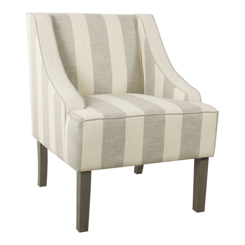 HomePop Traditional Wood and Fabric Swoop Arm Accent Chair in Gray