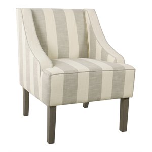 HomePop Traditional Wood and Fabric Swoop Arm Accent Chair in Gray