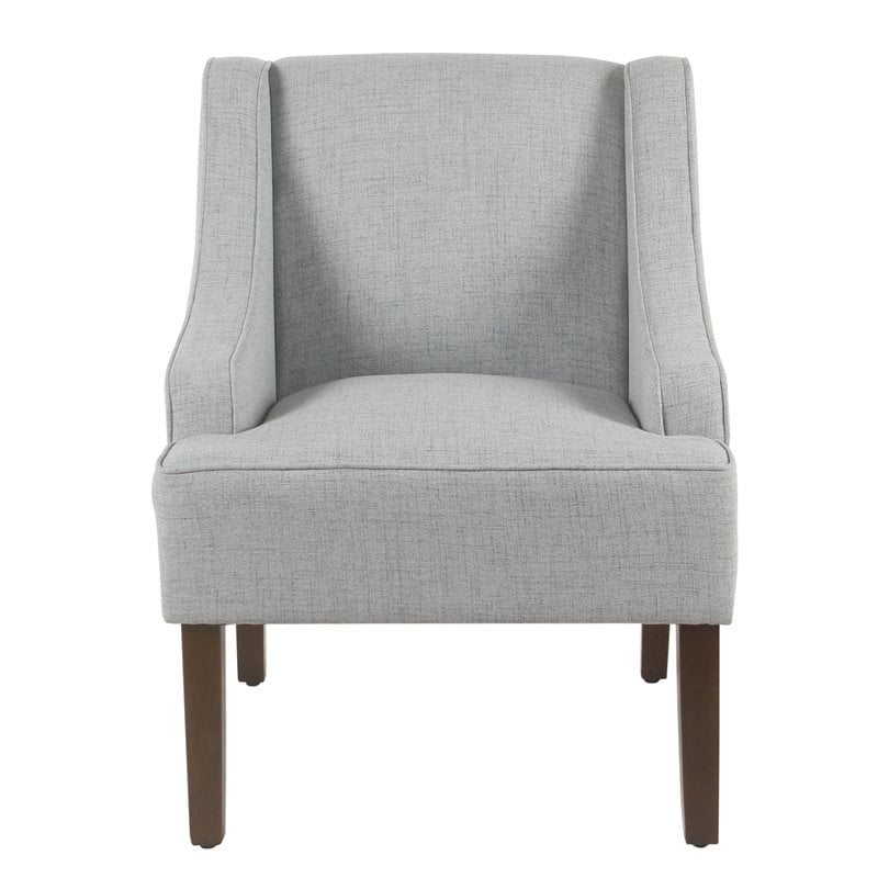 HomePop Traditional Wood and Fabric Swoop Arm Accent Chair in Light Blue