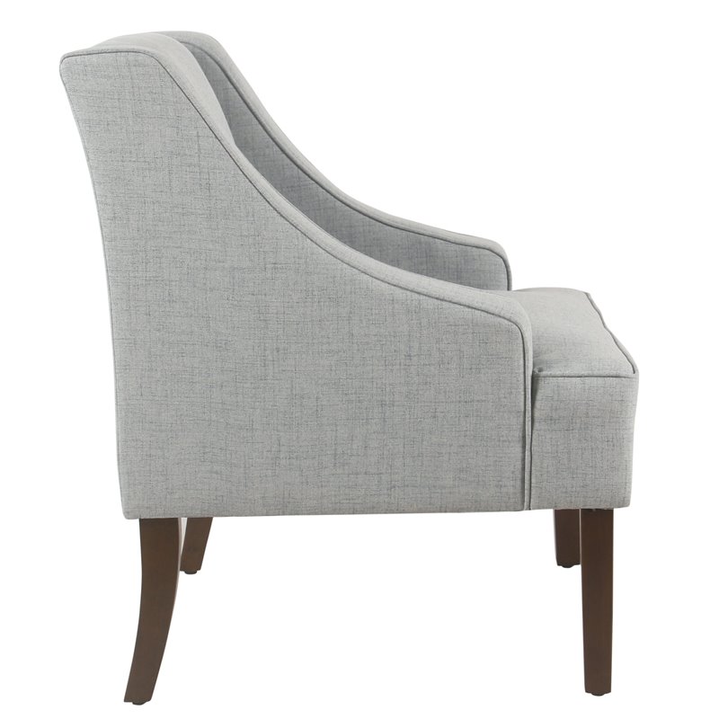 HomePop Traditional Wood and Fabric Swoop Arm Accent Chair in Light Blue