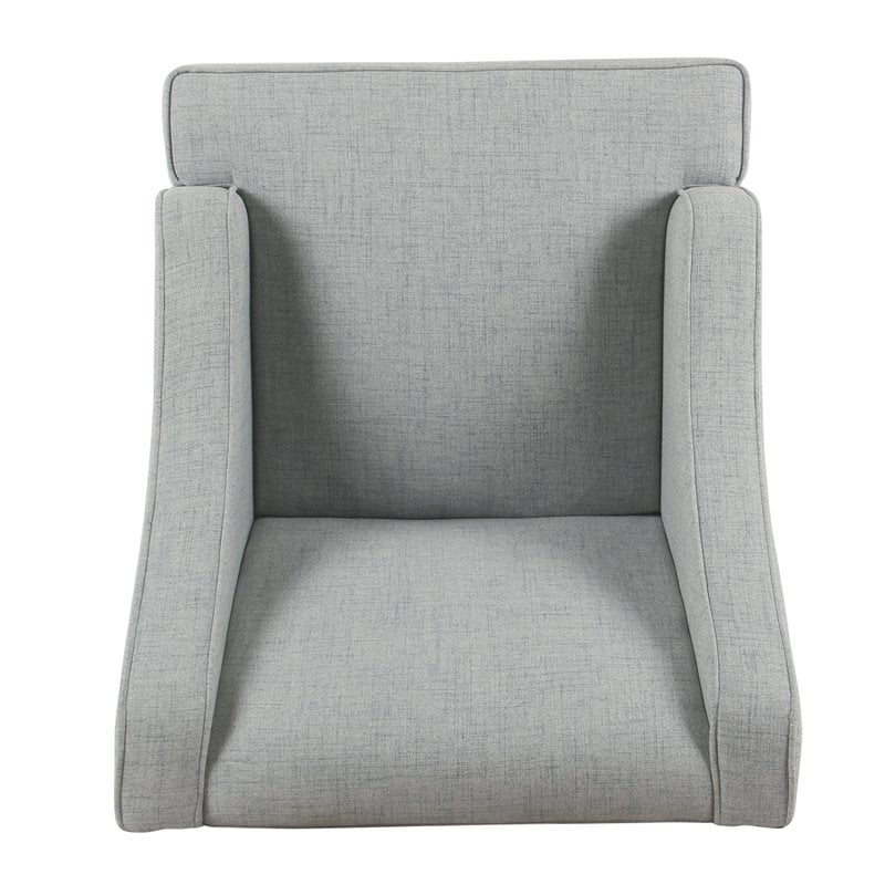 HomePop Traditional Wood and Fabric Swoop Arm Accent Chair in Light Blue