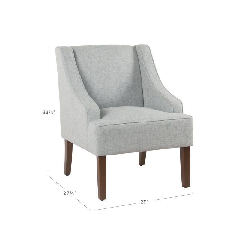HomePop Traditional Wood and Fabric Swoop Arm Accent Chair in Light Blue