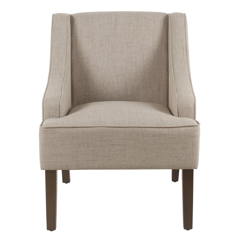 HomePop Traditional Wood and Fabric Swoop Arm Accent Chair in Brown Finish